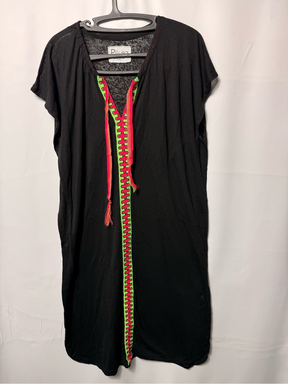 Pitusa Mini Abaya Petite Black Inca Trim Beach Cover Up Kaftan